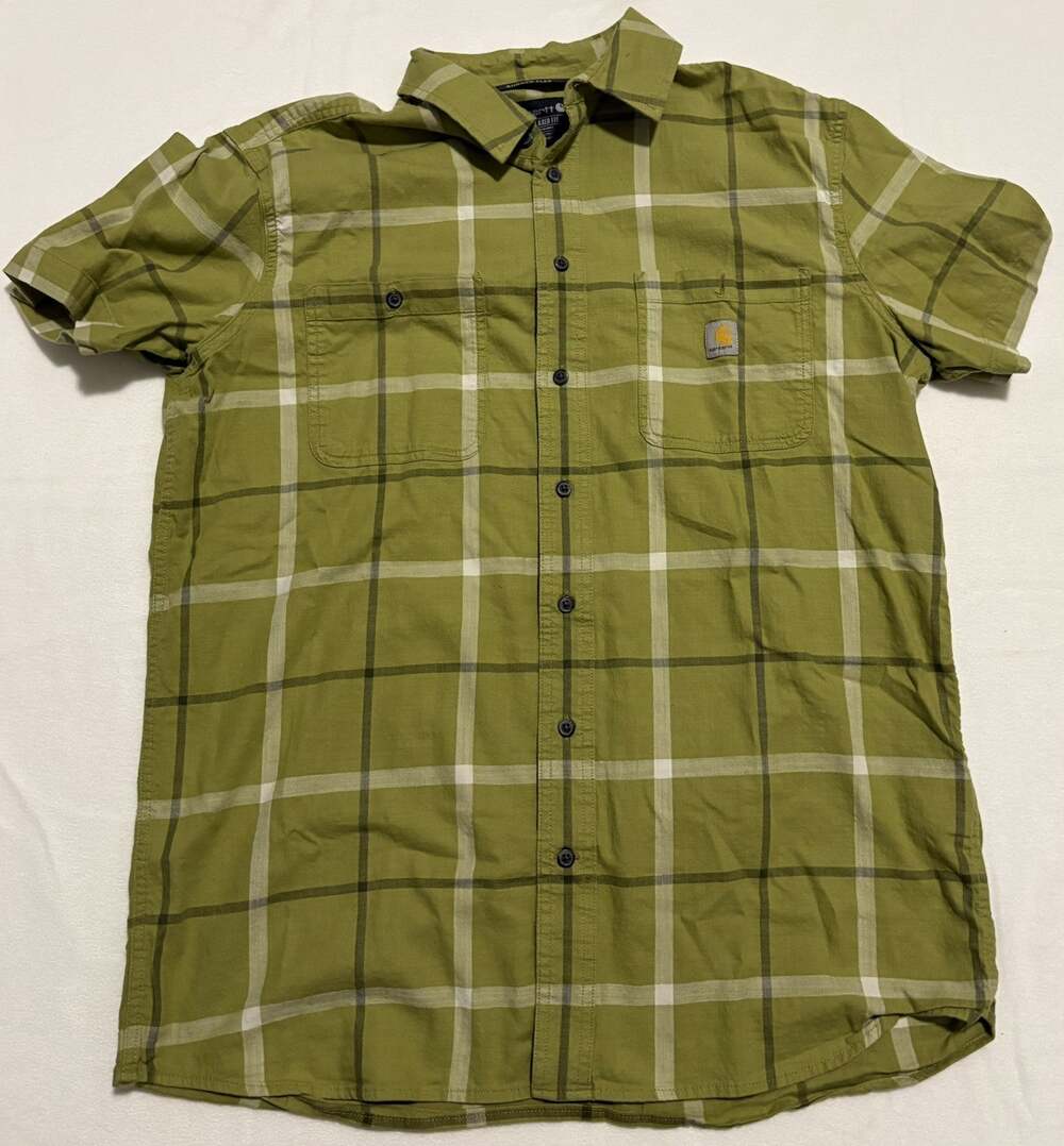 Carhartt Rugged Flex Men’s L Tall Green Plaid Short Sleeve Button Down Shirt